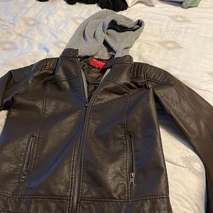 Guess brown faux leather boys jacket size 14